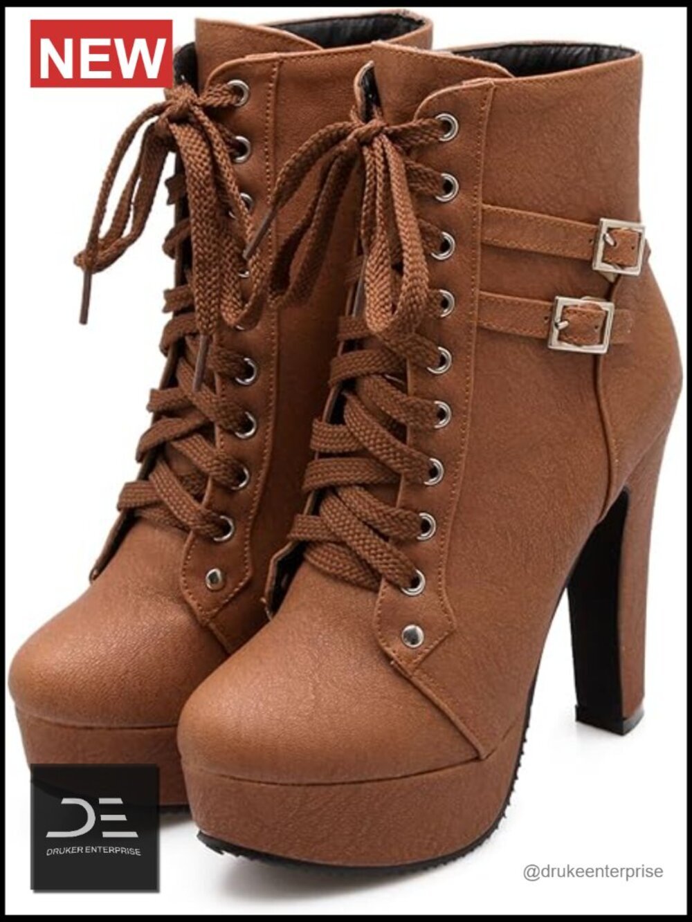 Women's Chunky Heel Platform Lace Up Biker Booties Ankle Boots